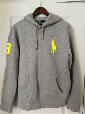 Polo Ralph Lauren Gray Hoodie with Neon Yellow Pony Logo